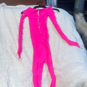 Fashion Nova Hot Pink Bodysuit with Pearl Details